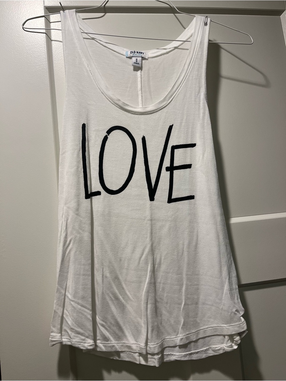 Old Navy White Tank Top with Black LOVE Graphic